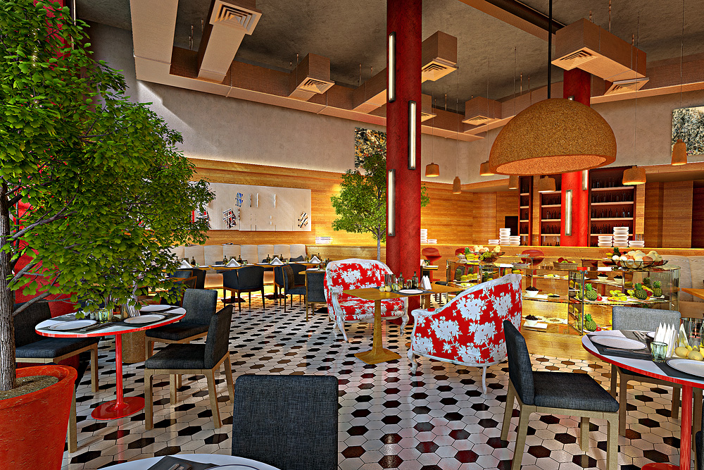 गोर्की पार्क में रेस्तरां 3d max corona render में प्रस्तुत छवि