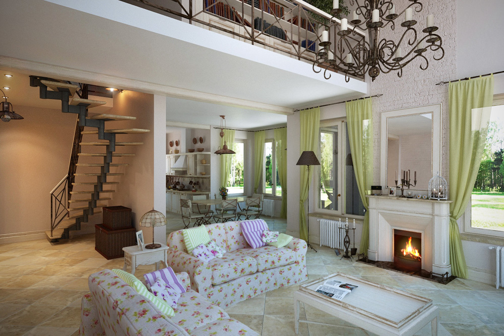 Design project of a house of 200 m² in the style of "Provence" in 3d max corona render image