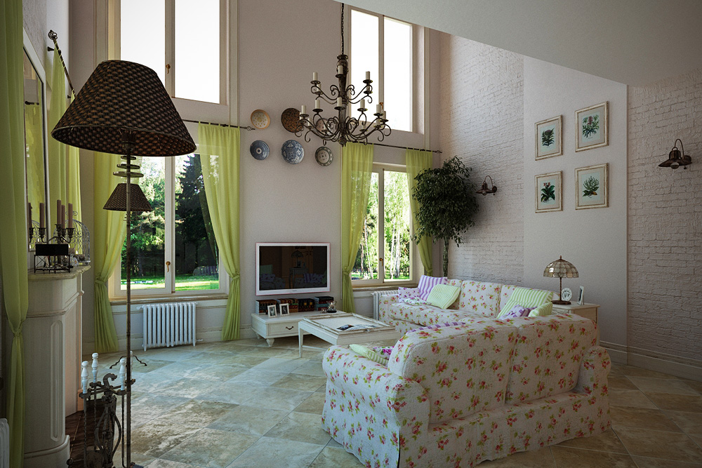 Progetto di design di una casa di 200 m² nello stile di "Provence" in 3d max corona render immagine