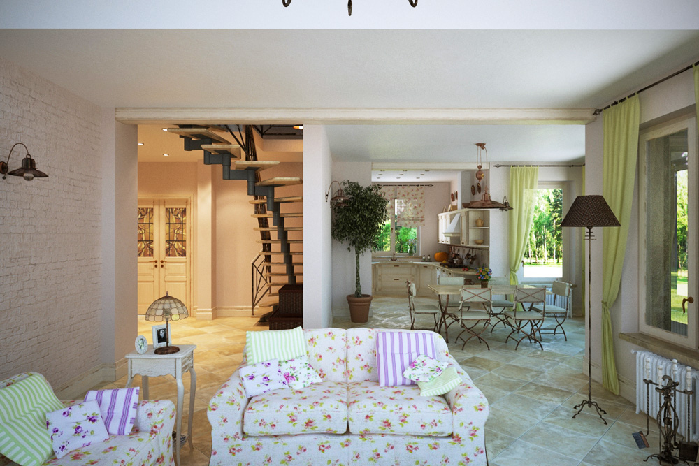 Progetto di design di una casa di 200 m² nello stile di "Provence" in 3d max corona render immagine