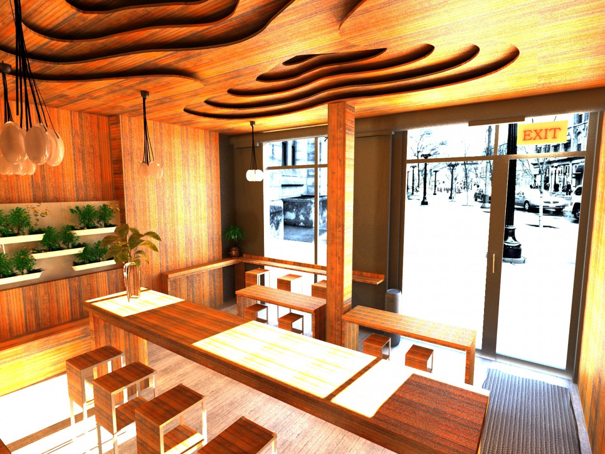 coffee shop in 3d max vray image