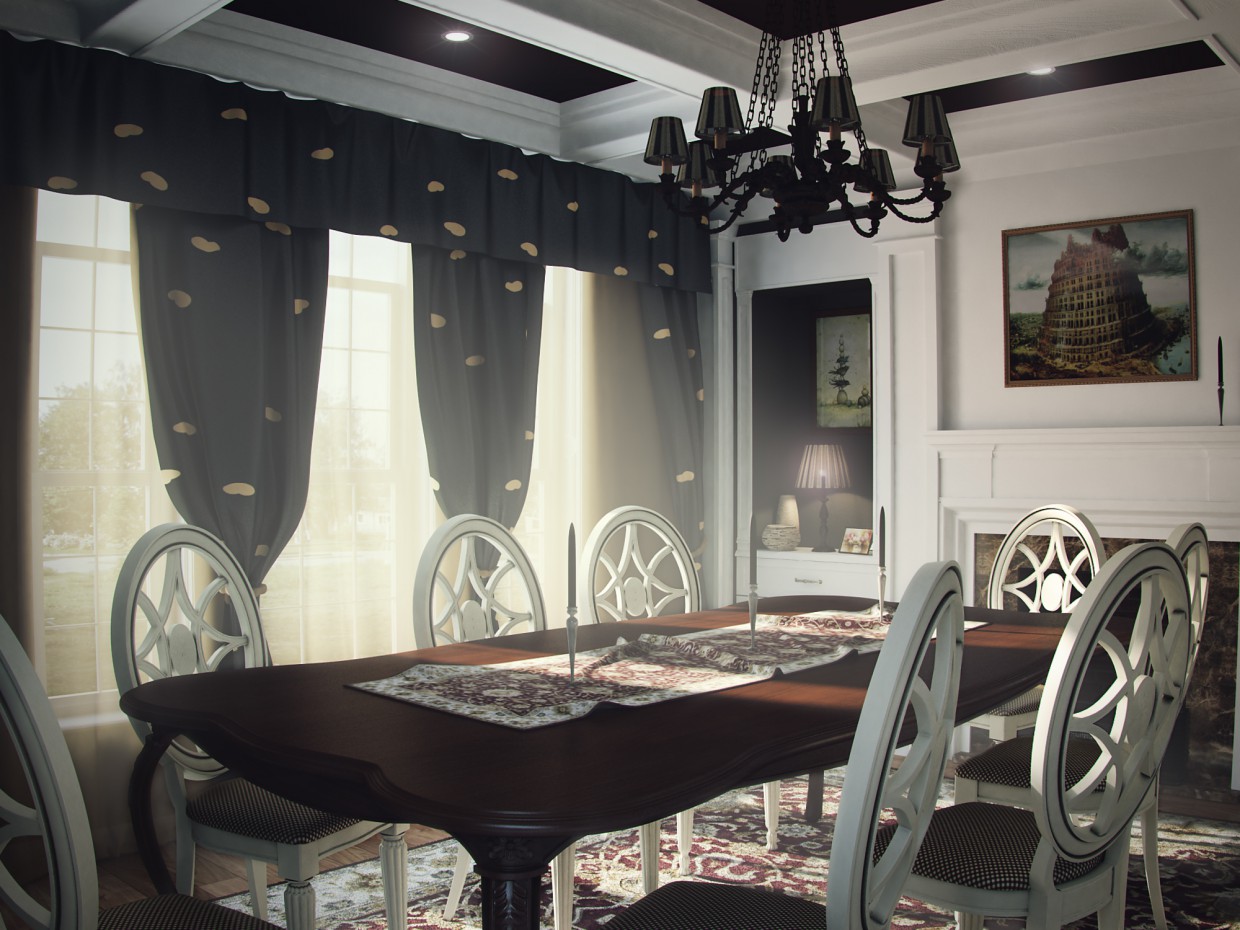 American-style dining room in 3d max vray image