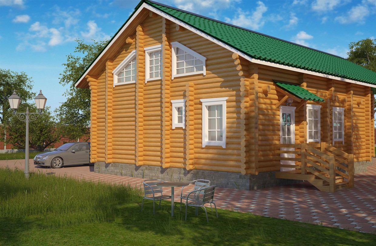 imagen de Casa de troncos cilindrado en 3d max vray