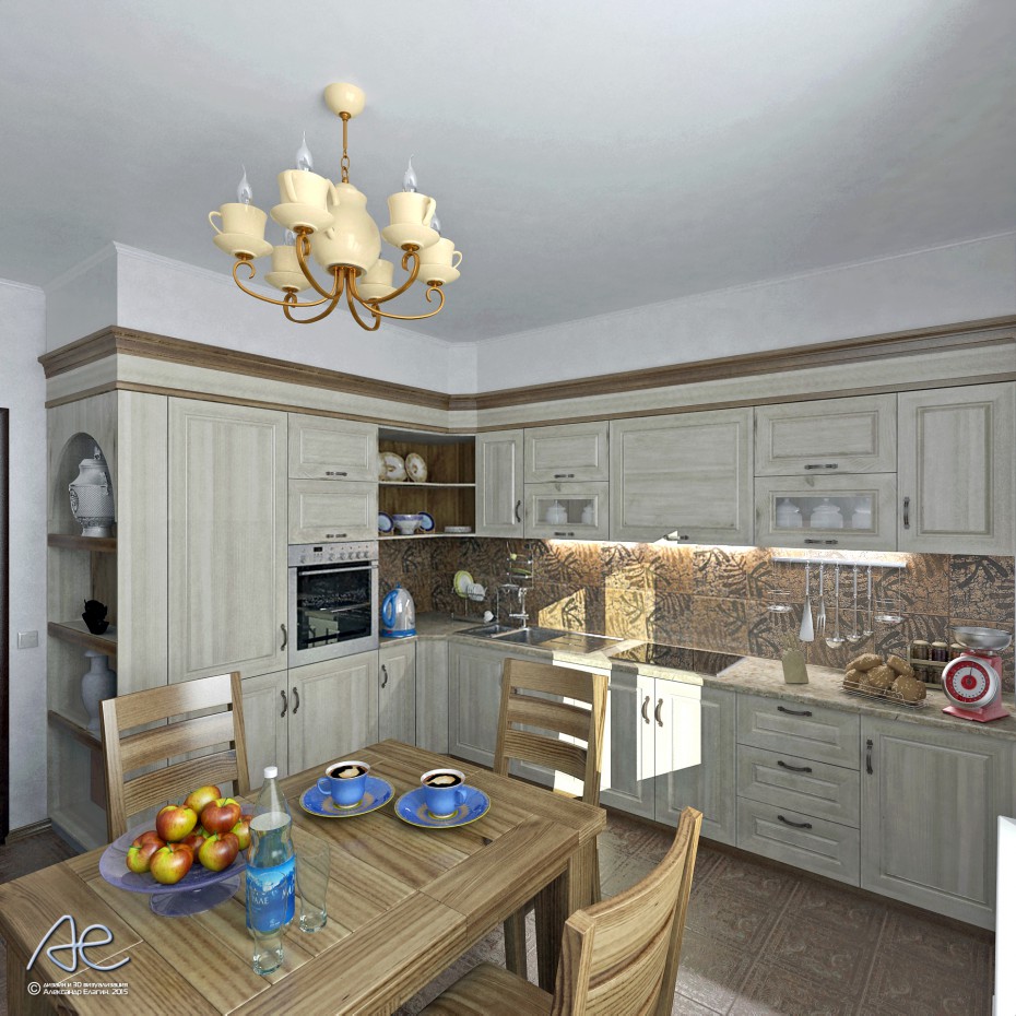 एक रसोई घर के लिए विकल्प 3d max vray में प्रस्तुत छवि