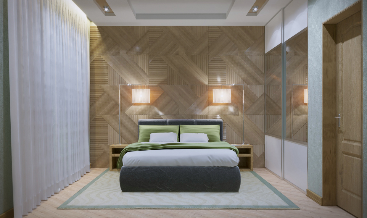 Bescheidenes Schlafzimmer in 3d max corona render Bild