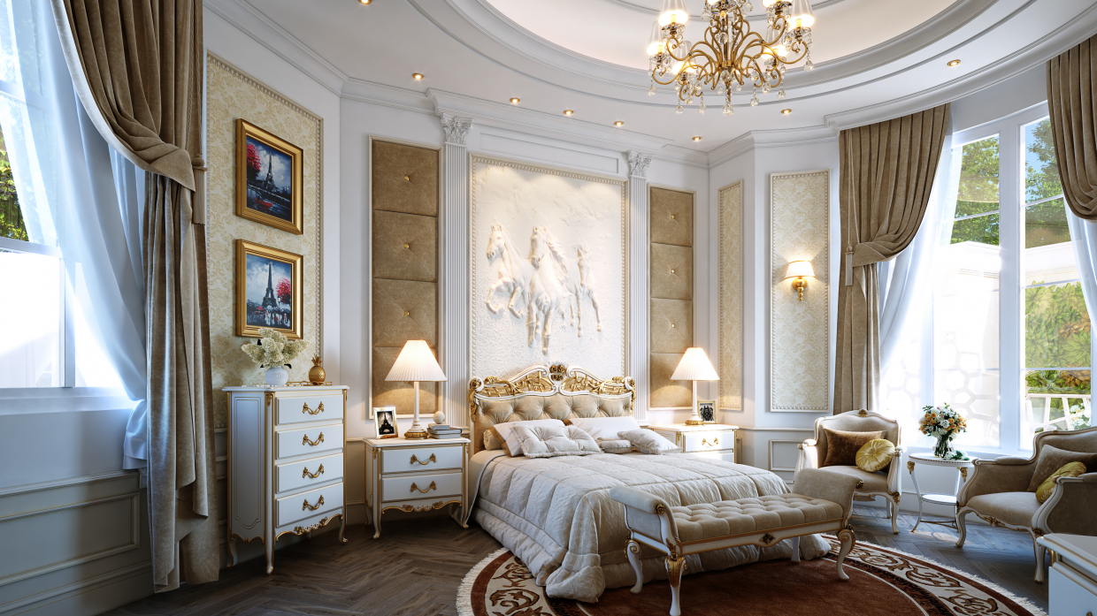 Klasik yatak odası in 3d max vray 3.0 resim