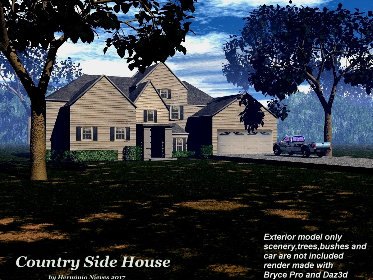 कंट्री साइड हाउस Blender cycles render में प्रस्तुत छवि