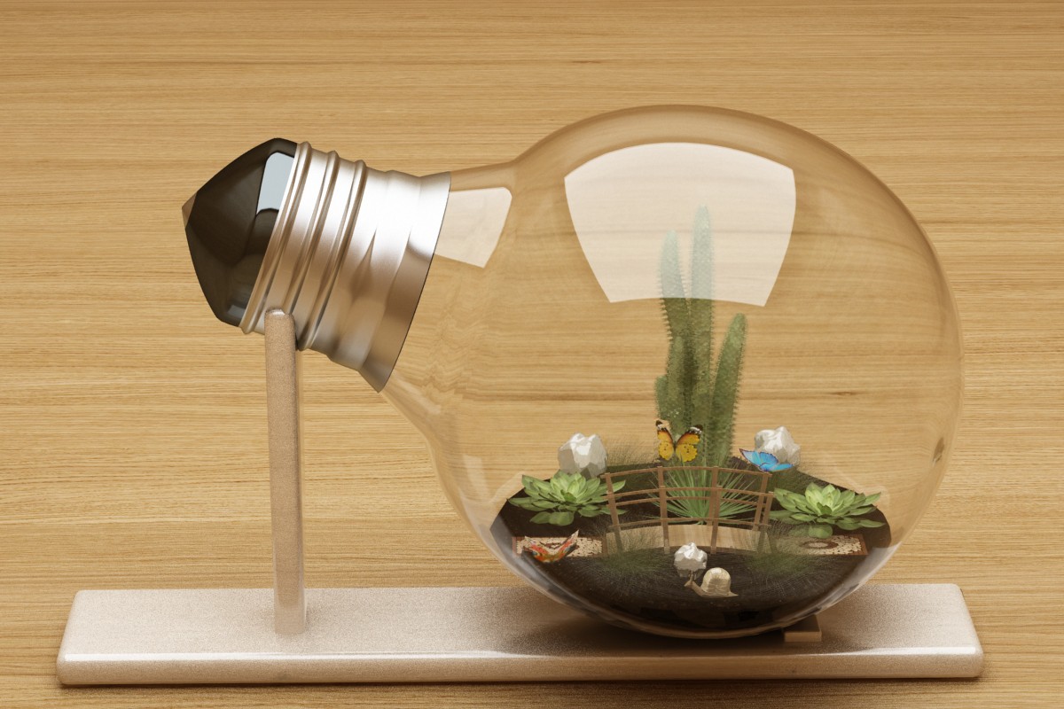 Micro-world in the lamp in 3d max vray image