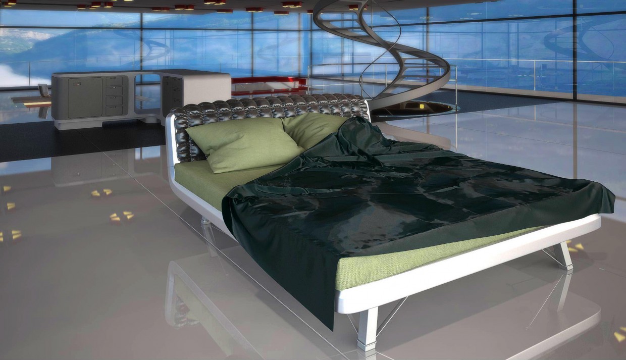 Кровать в интерьере в 3d max vray изображение