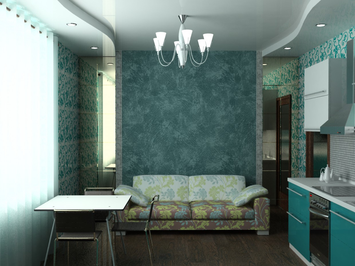 Interior of a kitchen-living room in 3d max vray image