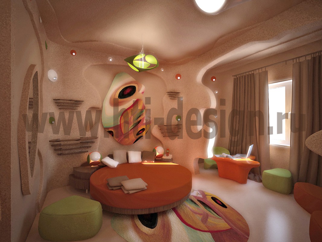 Hotel room in the style of bionics in 3d max vray image