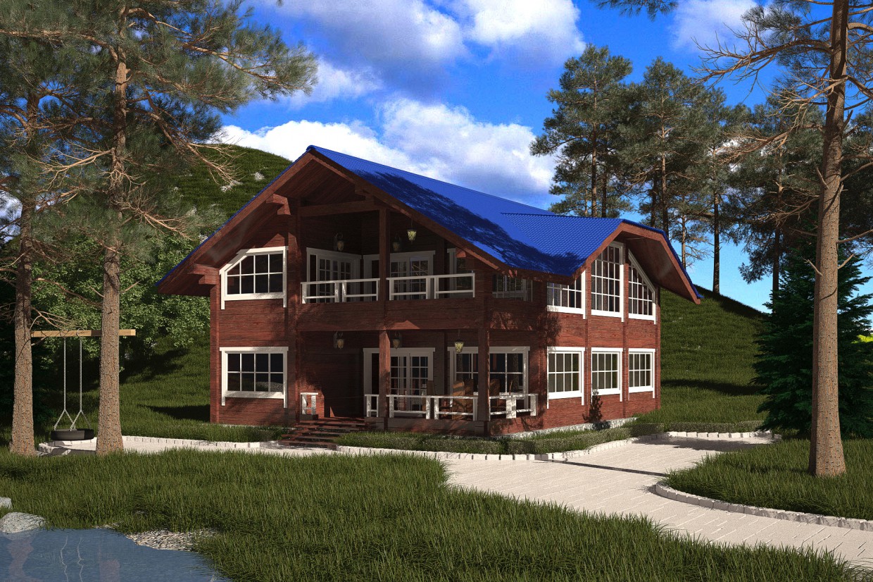 2-storey cottage from profiled beam. in 3d max vray 3.0 image