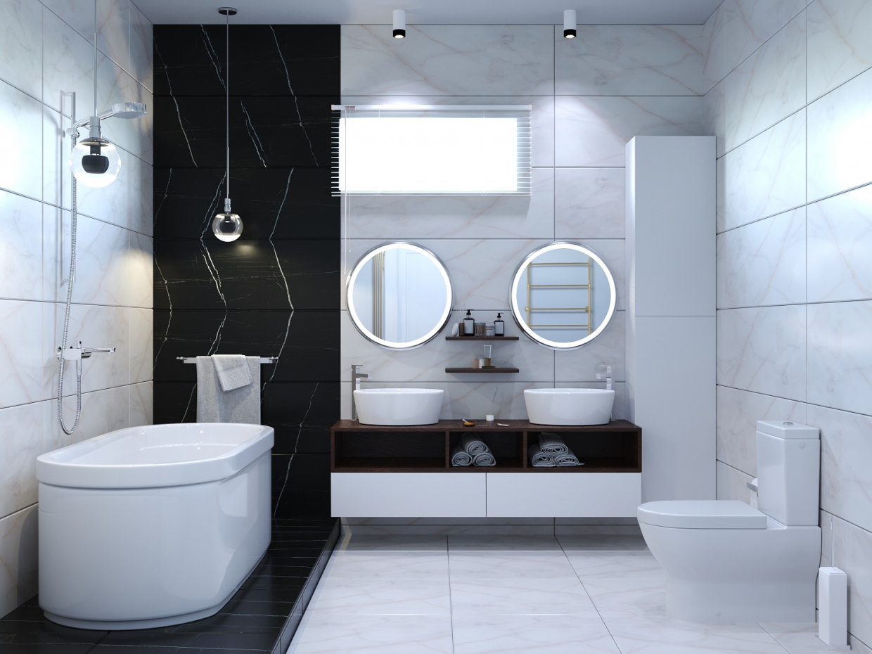 Conception de salle de bain en deux versions dans 3d max corona render image