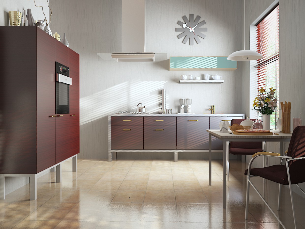 Современный интерьер кухни в 3d max vray изображение
