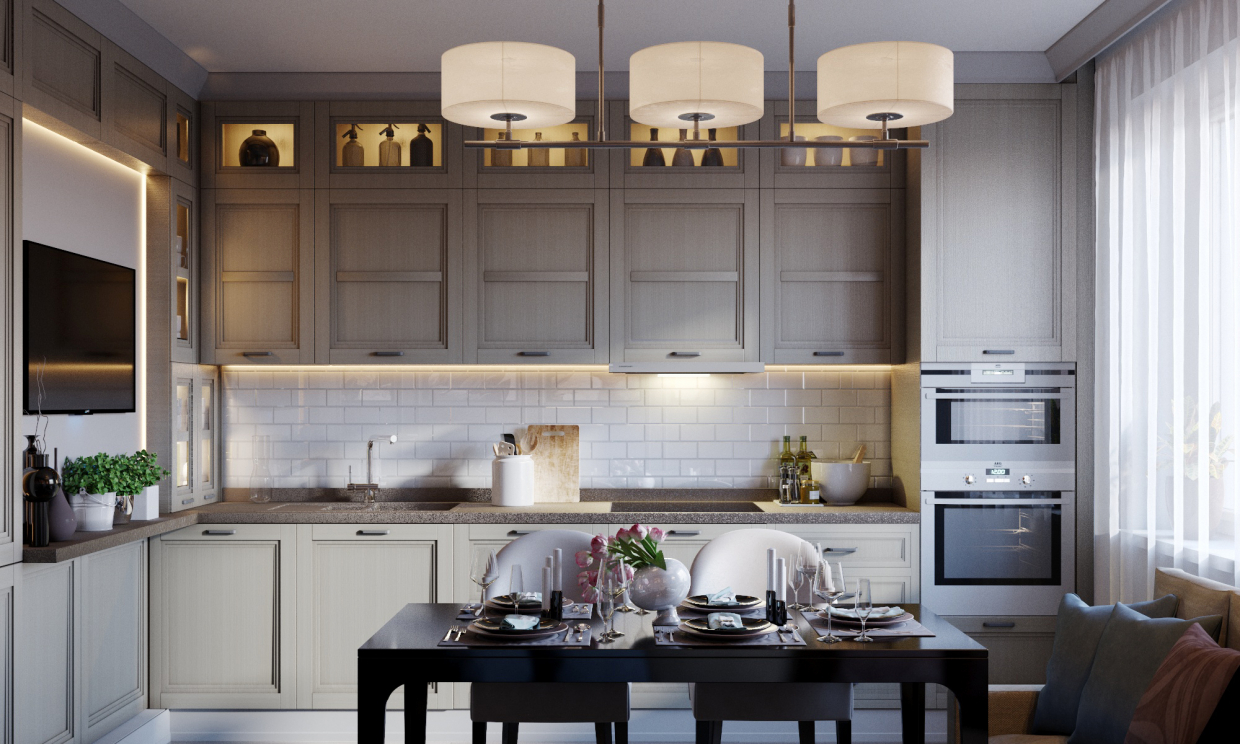 Кухня с комфортом в 3d max corona render изображение