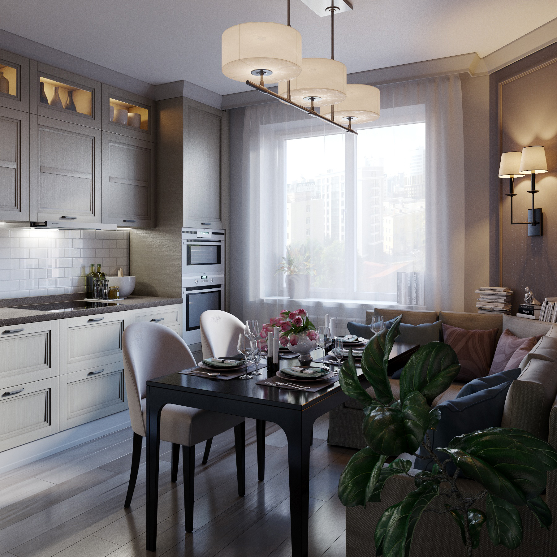 Кухня с комфортом в 3d max corona render изображение