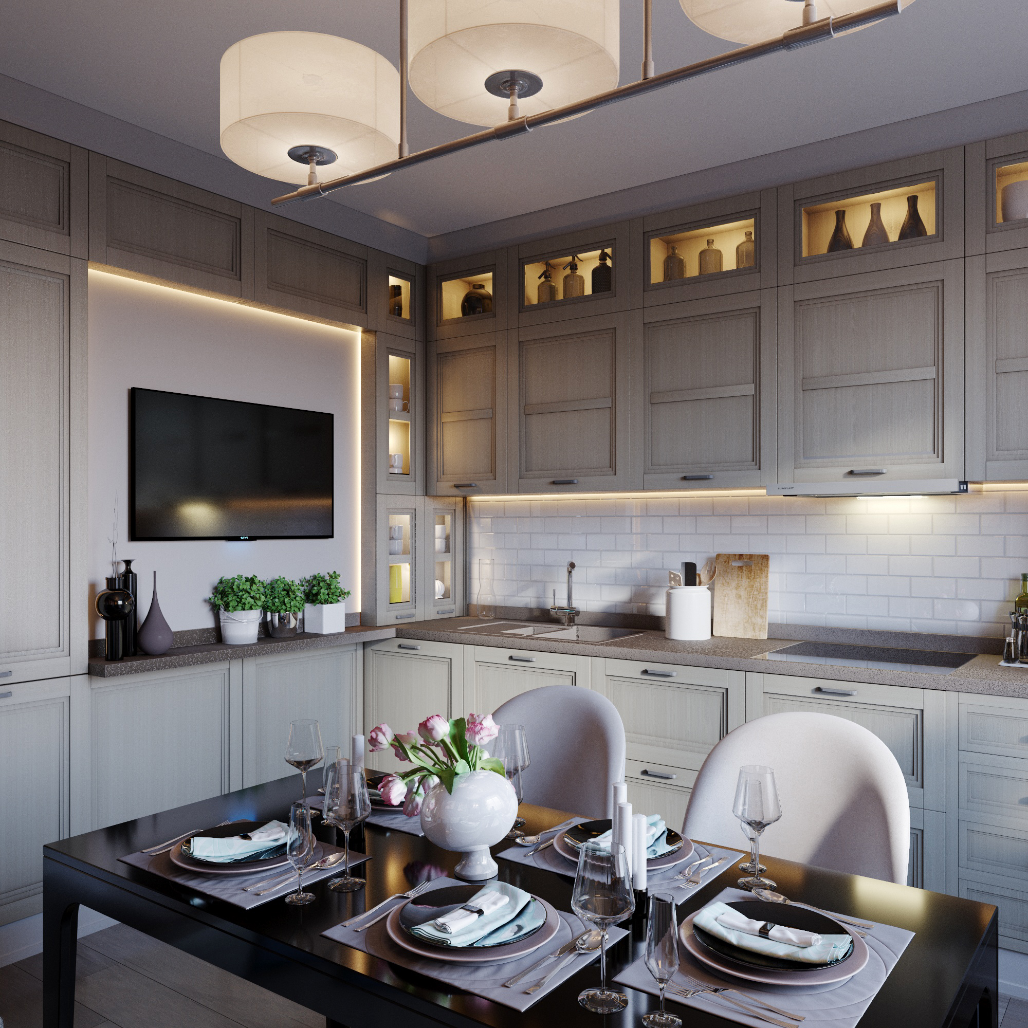 Kitchen with comfort in 3d max corona render image