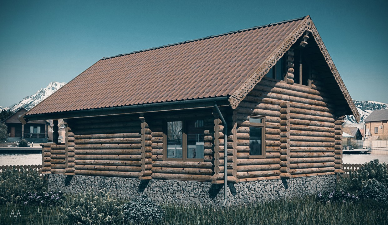 Casa do log (variante nórdica) em 3d max vray imagem
