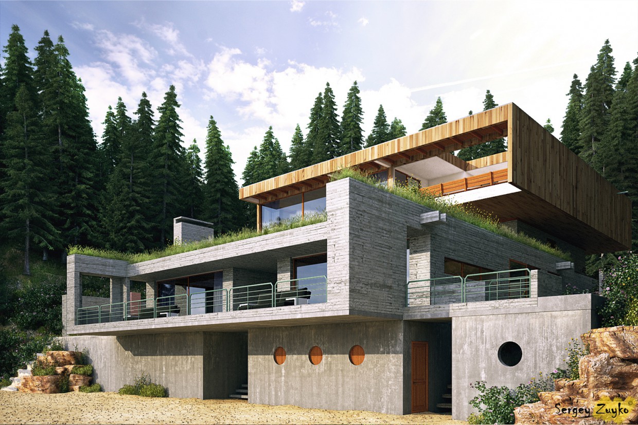 House in a forest in 3d max vray image