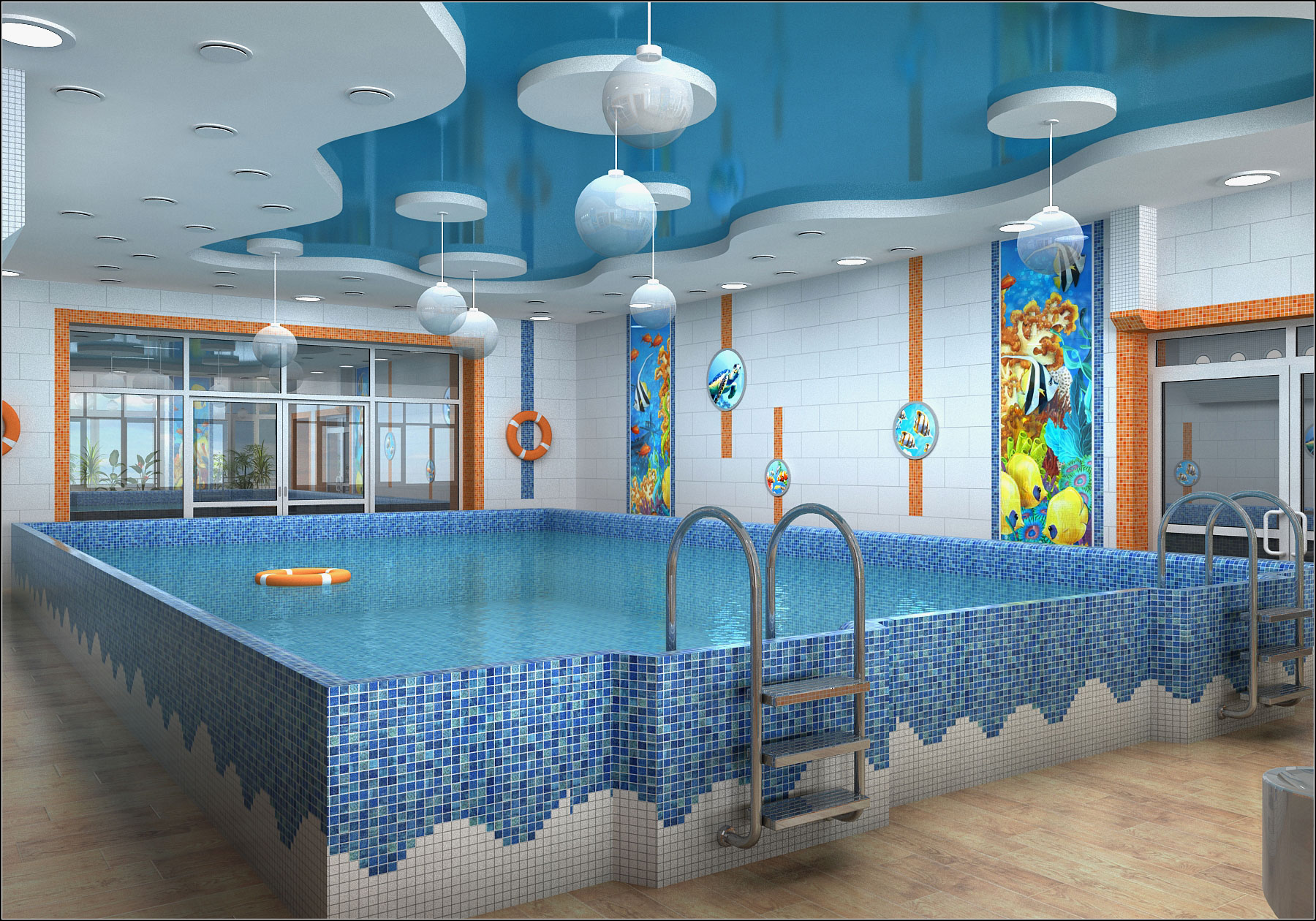 चेर्निहाइव में एक बच्चों के पूल के लिए आंतरिक डिजाइन परियोजना 3d max vray 1.5 में प्रस्तुत छवि