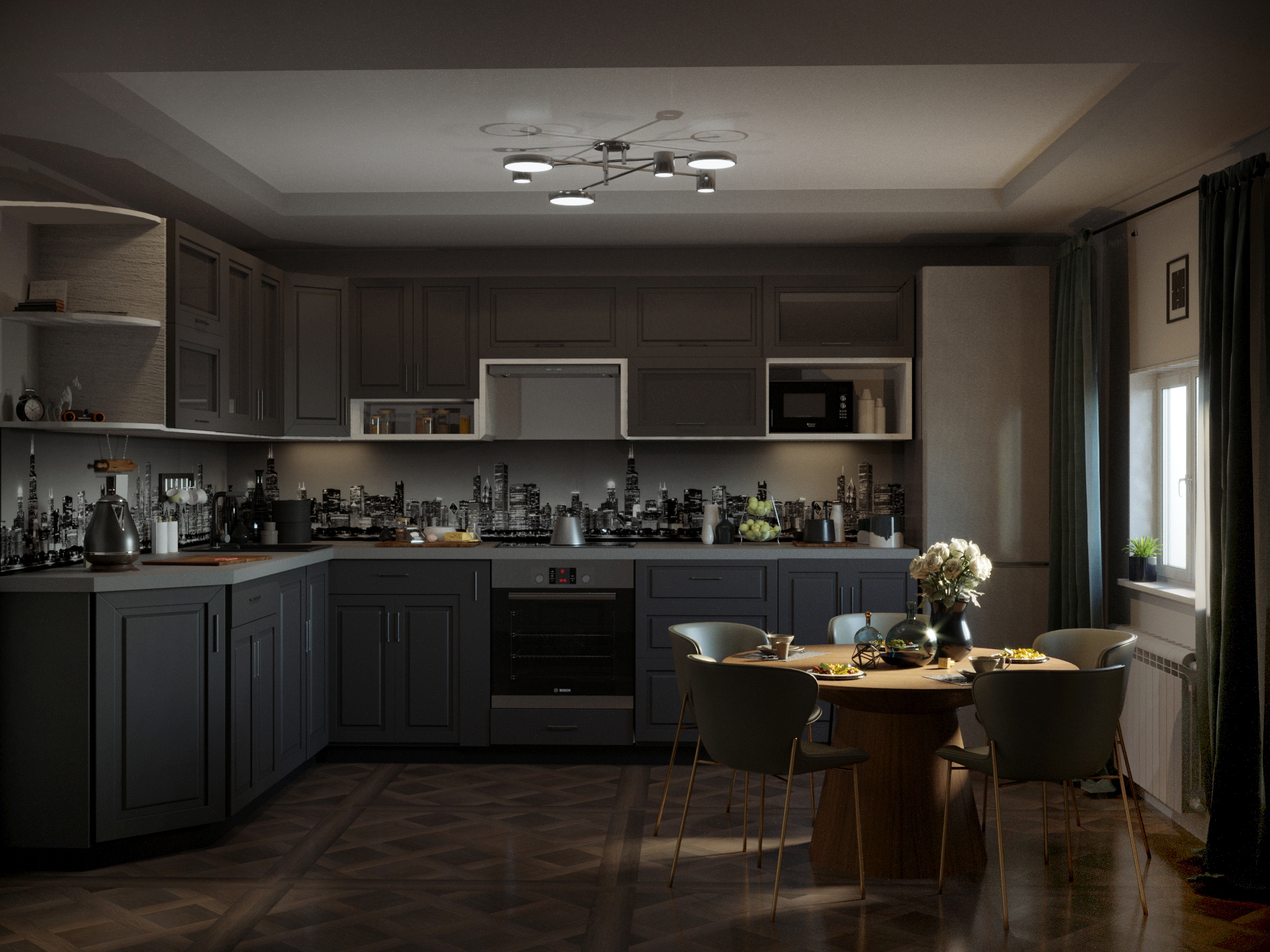 Kitchen в 3d max corona render изображение