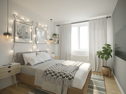 Dormitorio en un estilo escandinavo