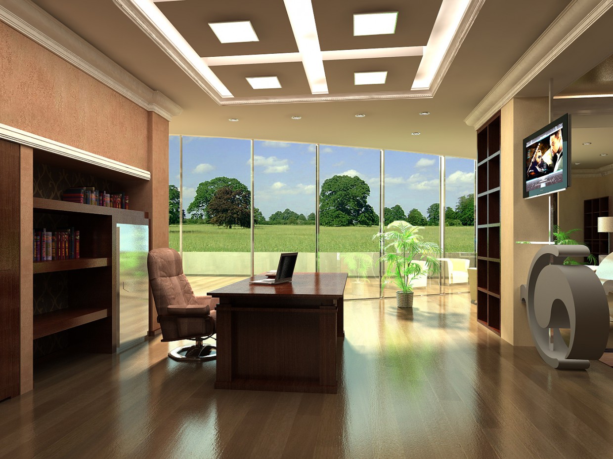 Office in a cottage in 3d max vray image