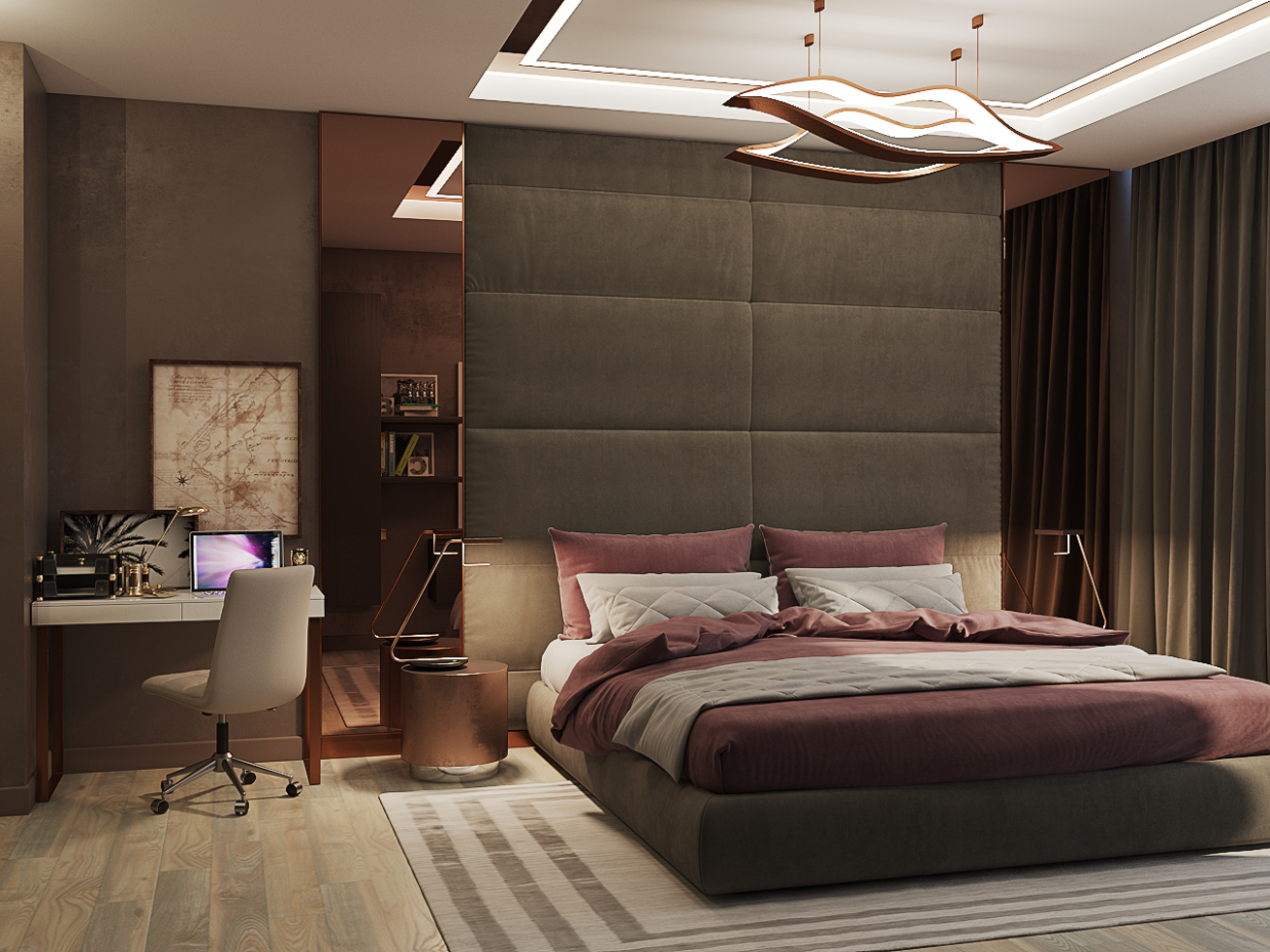 होटल शैली में बेडरूम 3d max vray 3.0 में प्रस्तुत छवि