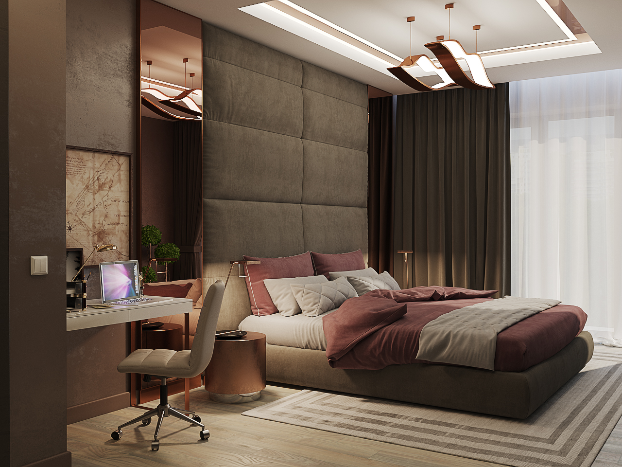 Спальня в гостиничном стиле в 3d max vray 3.0 изображение