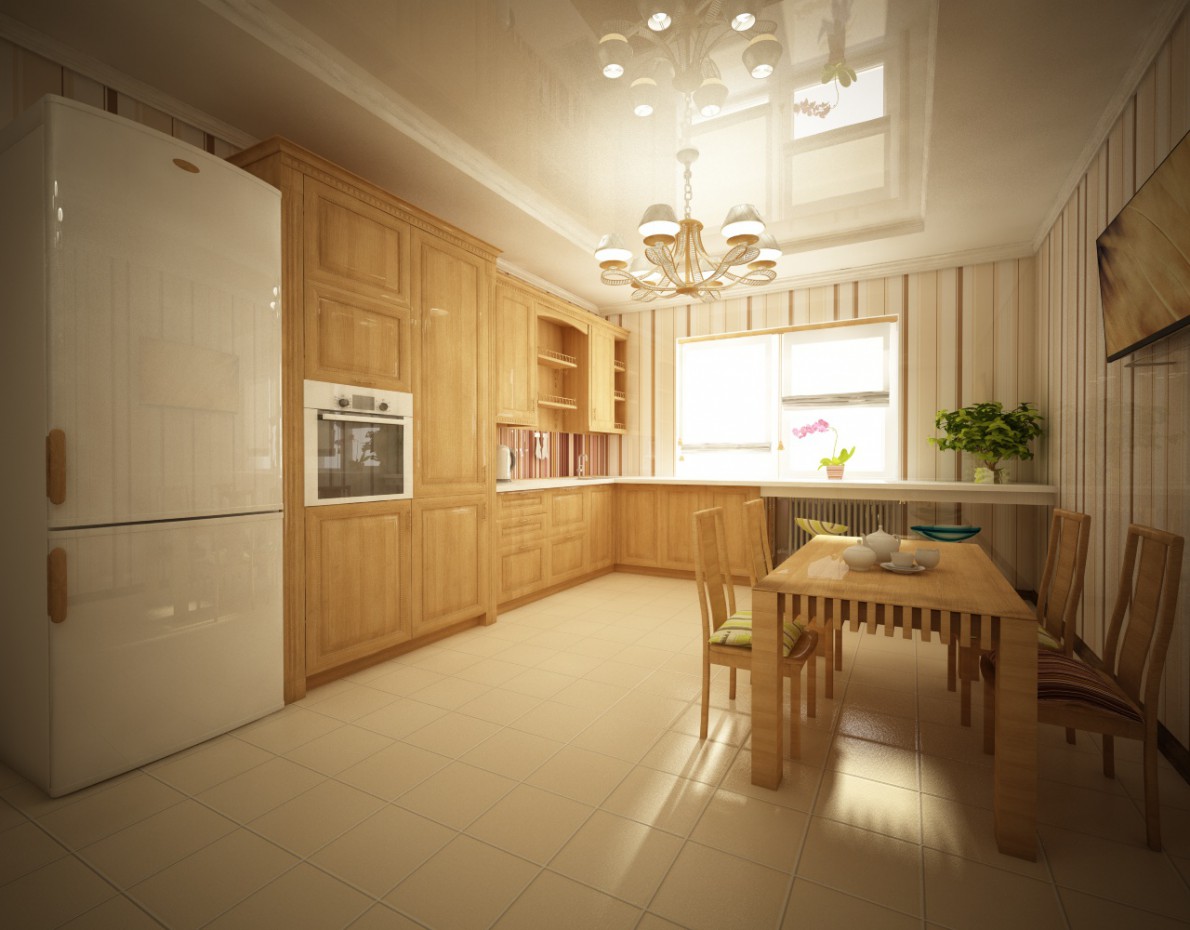 Country-house kitchen interior in Cinema 4d vray image