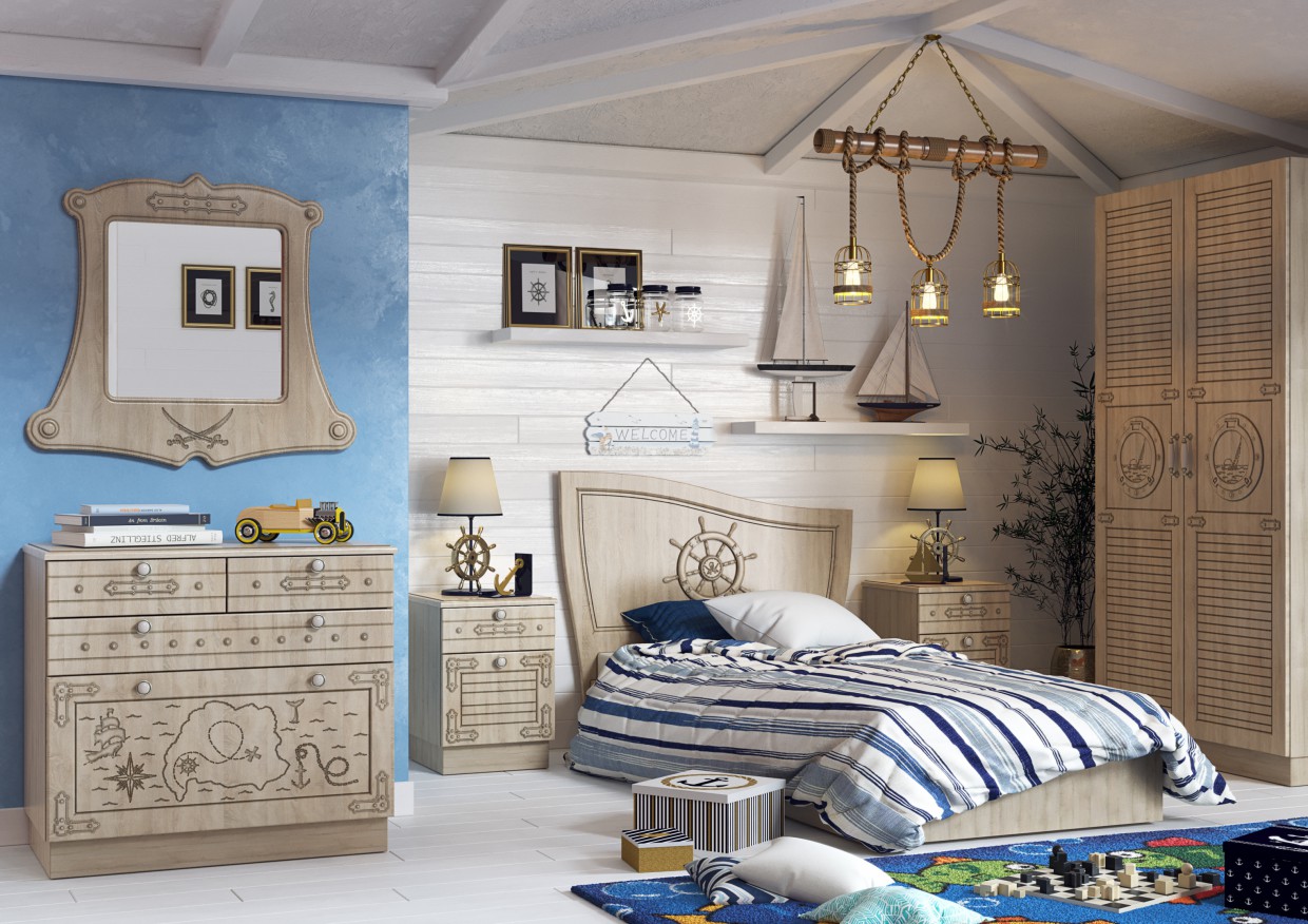 Children's room with a sea theme in 3d max corona render image
