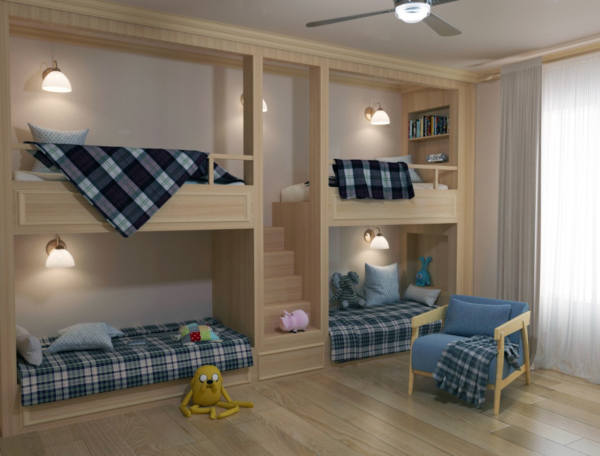 Kinder-Vierbettzimmer in 3d max corona render Bild