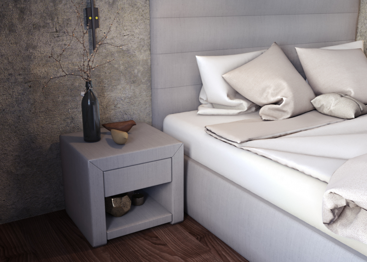 Кровать и прикроватные тумбочки "Опал" в 3d max corona render изображение
