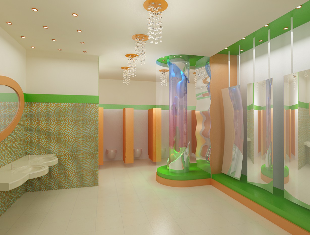imagen de WC para niños en un centro comercial en 3d max vray