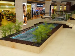 Río con una fuente en un centro comercial