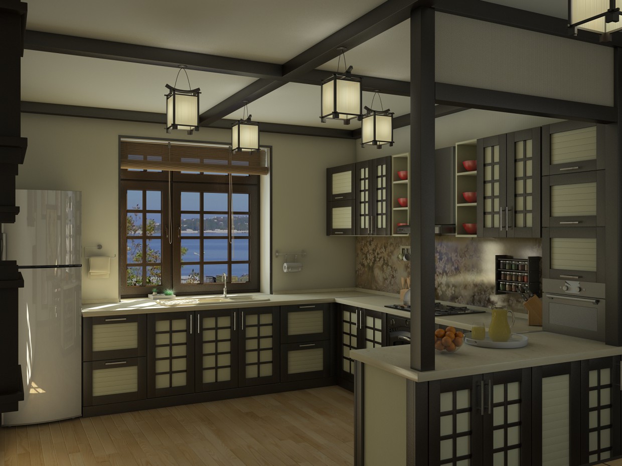 Cucina giapponese-stile in 3d max vray immagine