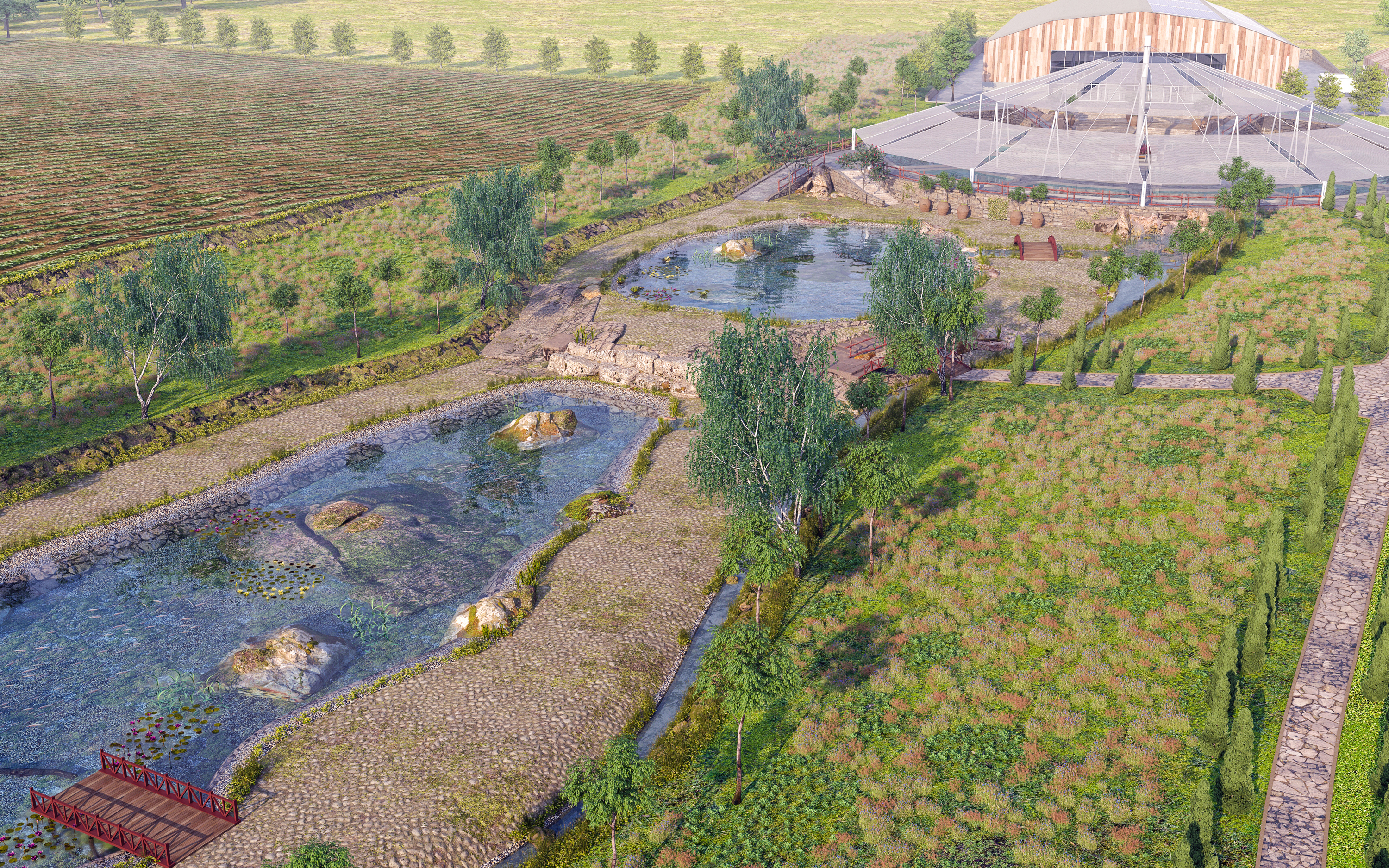 imagen de ECOFERMA en un área de 14.5 hectáreas en 3d max corona render