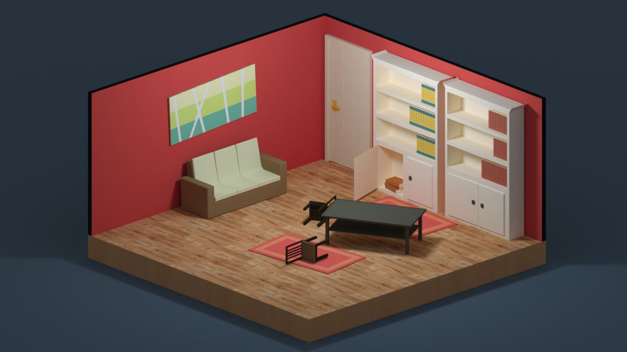 LowPoly रहने वाले कमरे 3d max corona render में प्रस्तुत छवि