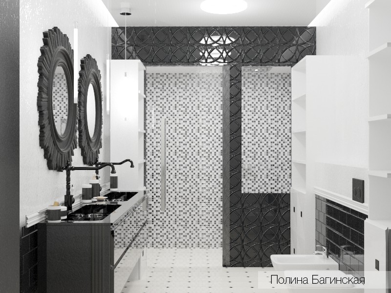 Salle de bain noir et blanc dans 3d max vray image