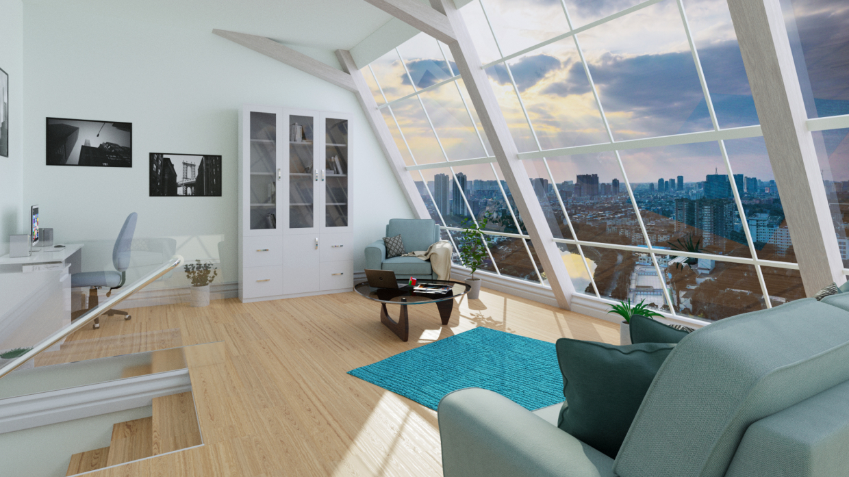 Interior with sloped windows. in Blender cycles render image