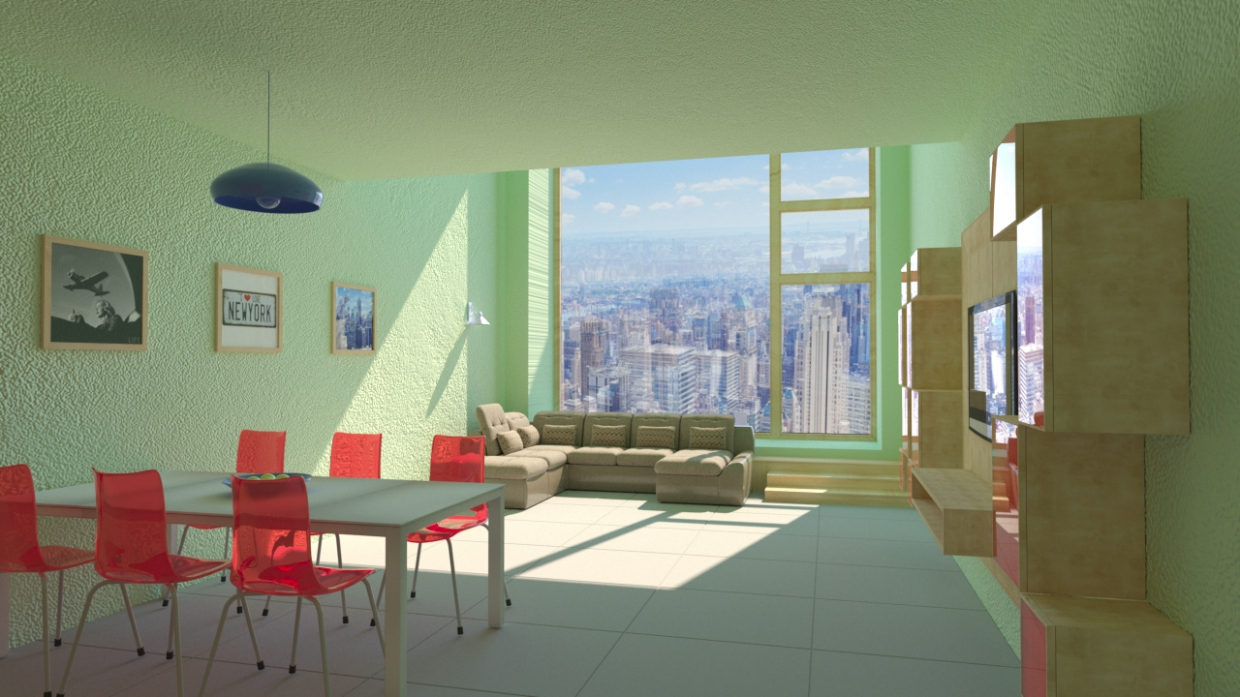 Innenraum einer Wohnung in New York in 3d max corona render Bild