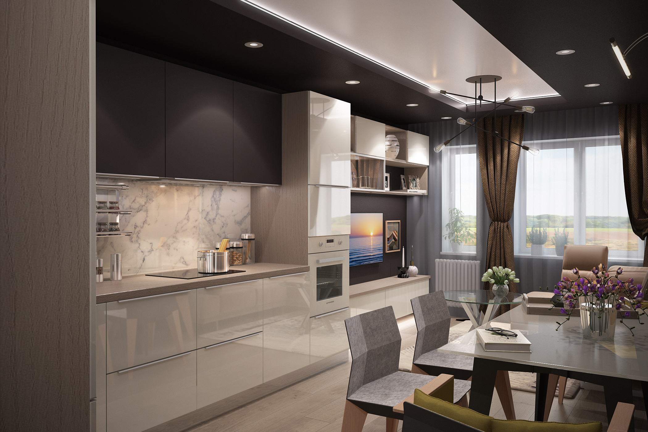 Kitchen and living room in 3d max vray 3.0 image