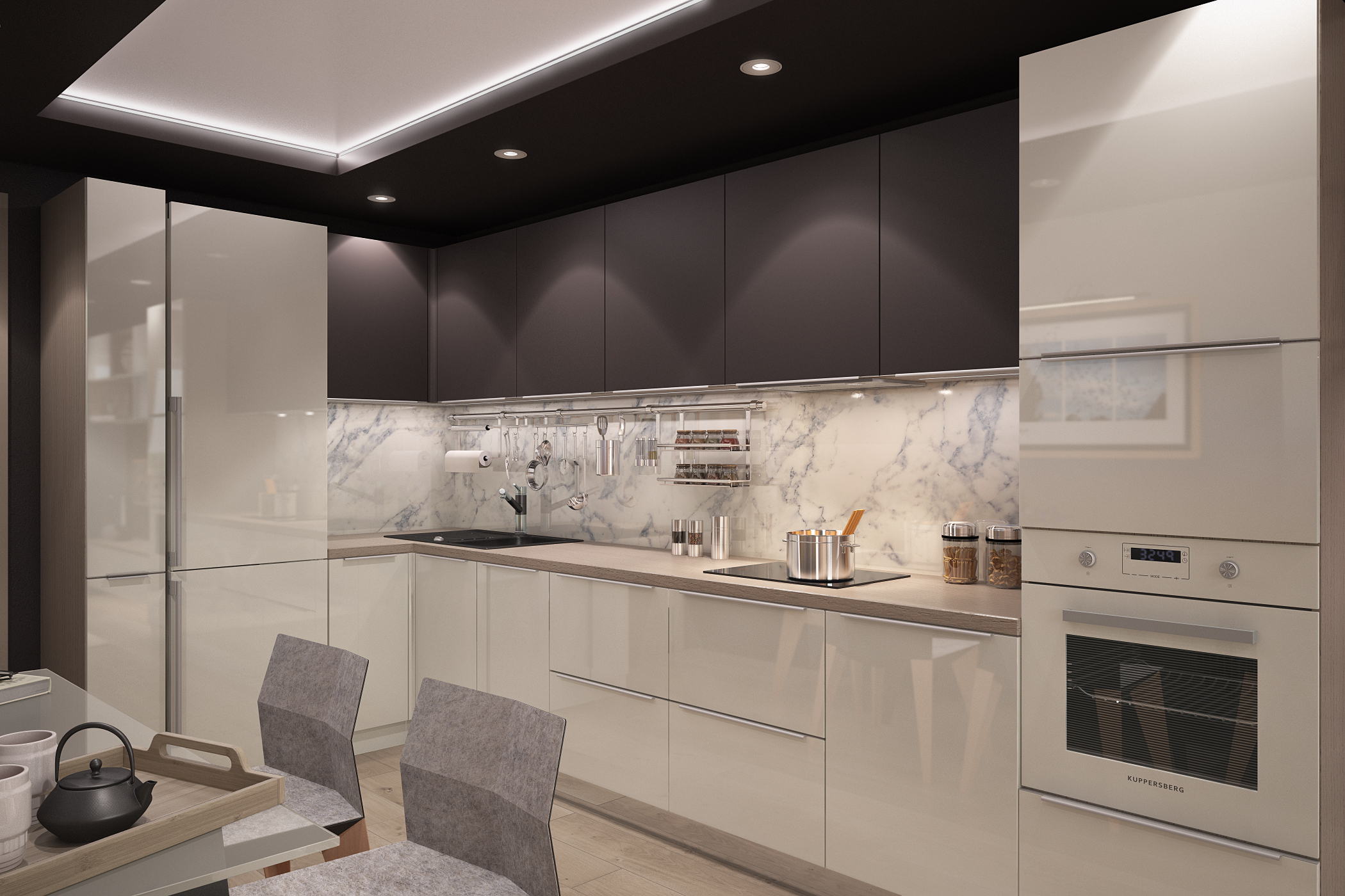 रसोई घर और रहने वाले कमरे 3d max vray 3.0 में प्रस्तुत छवि