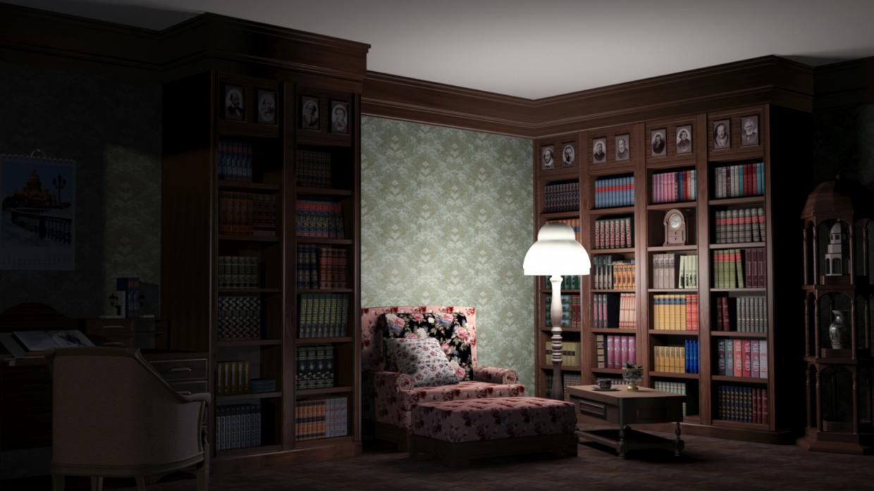 imagen de biblioteca en casa en 3d max mental ray