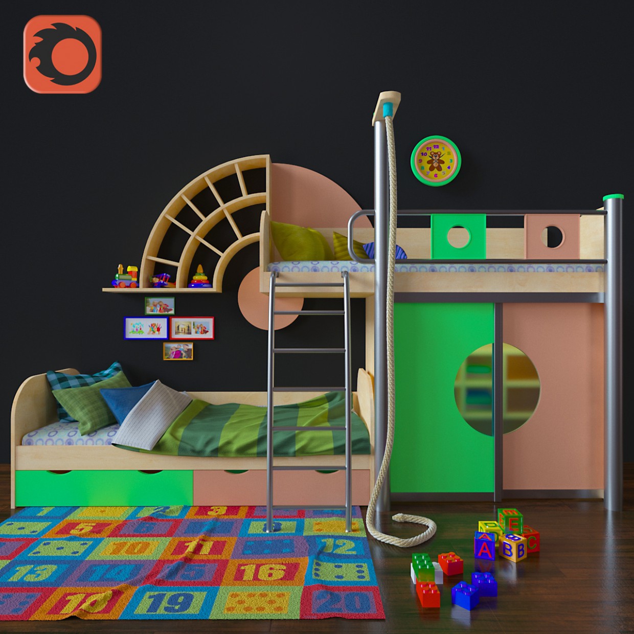 बच्चों के फर्नीचर। मॉडलिंग और विज़ुअलाइज़ेशन 3d max corona render में प्रस्तुत छवि