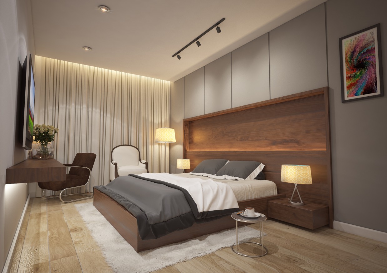 लक्जरी बिस्तर कमरे 3d max vray 3.0 में प्रस्तुत छवि