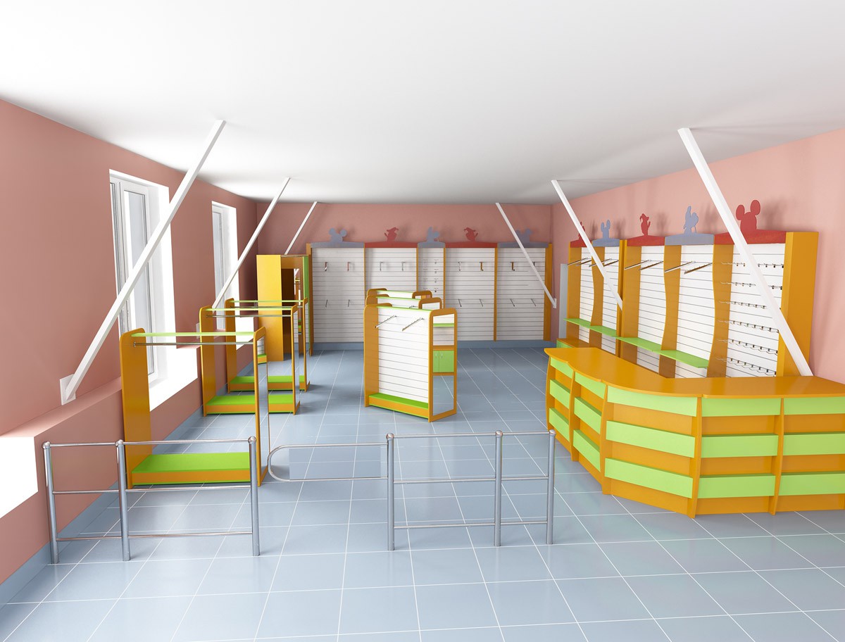 Children clothes shop in 3d max vray image