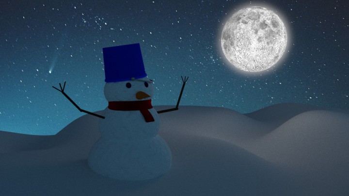 Bonhomme de neige au clair de lune dans Blender vray image