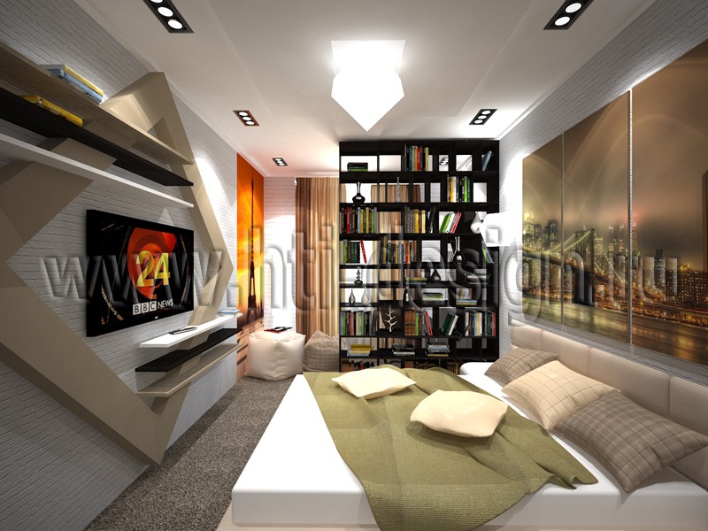 imagen de Dormitorio con área de estudio en 3d max vray