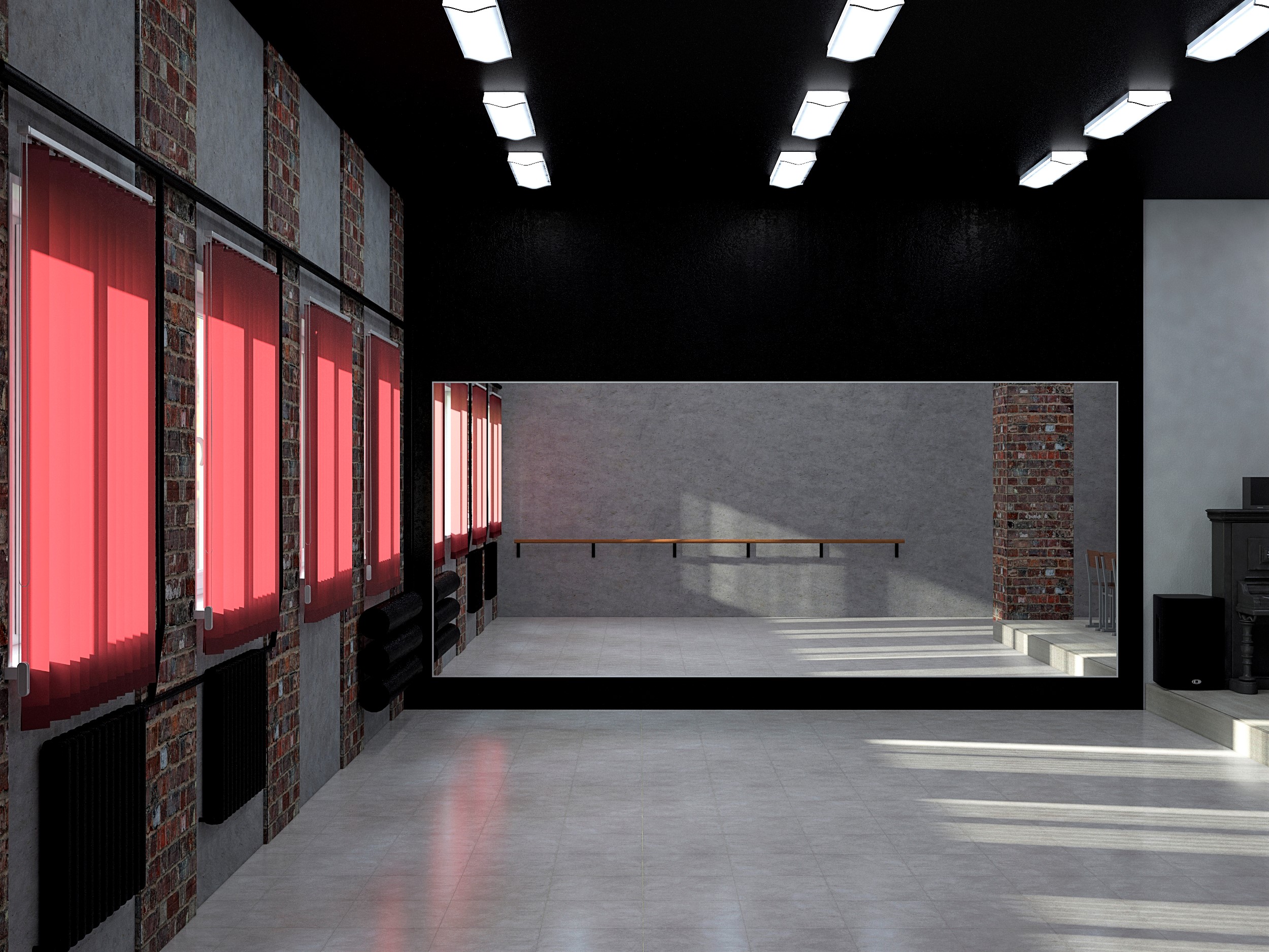 मॉस्को क्षेत्र में एक माध्यमिक विद्यालय में एक डांस हॉल की डिजाइन परियोजना 3d max vray 3.0 में प्रस्तुत छवि